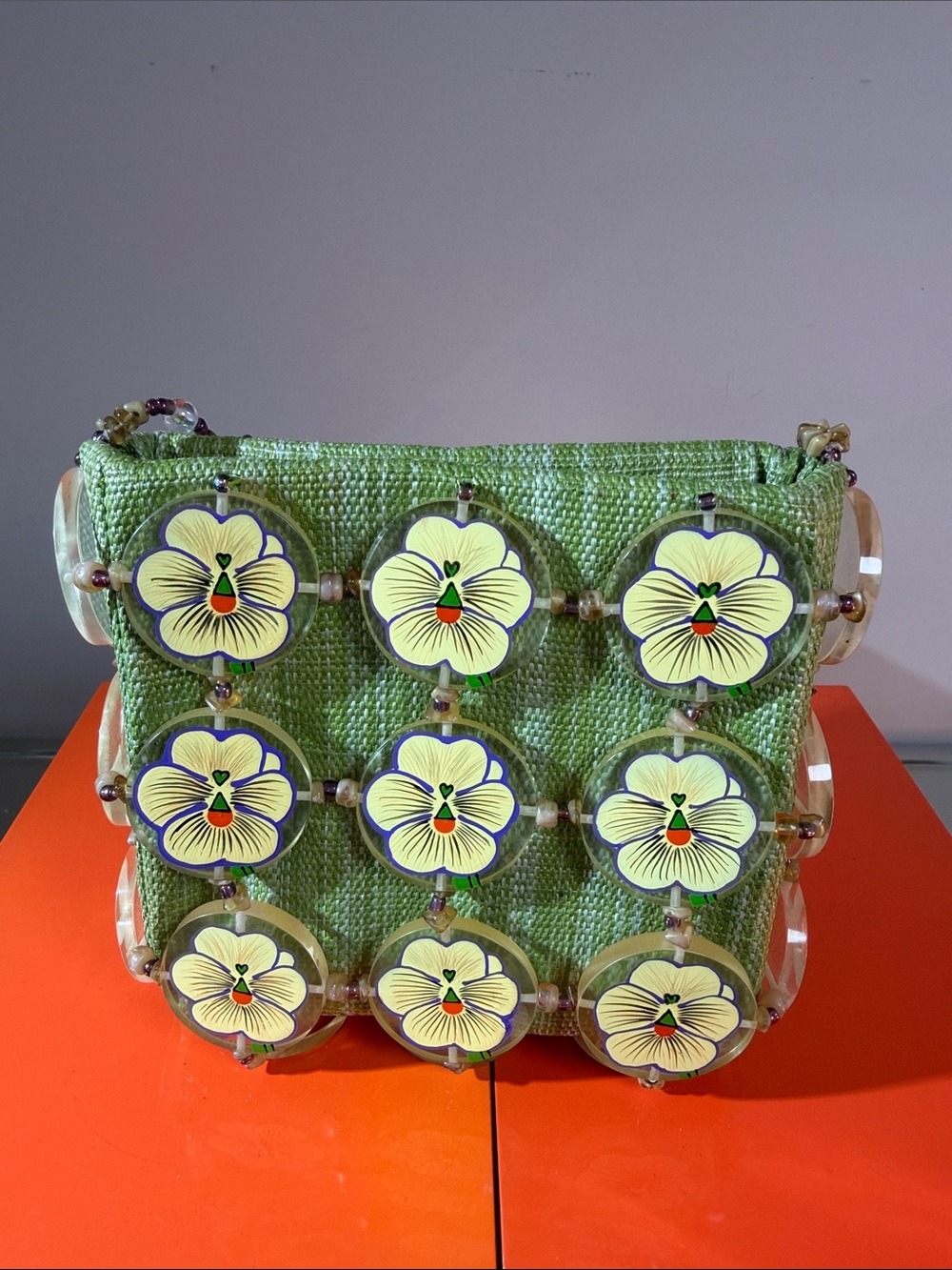Mary Frances Beaded Floral Accent Green Shoulder Bag - Picture 2 of 7